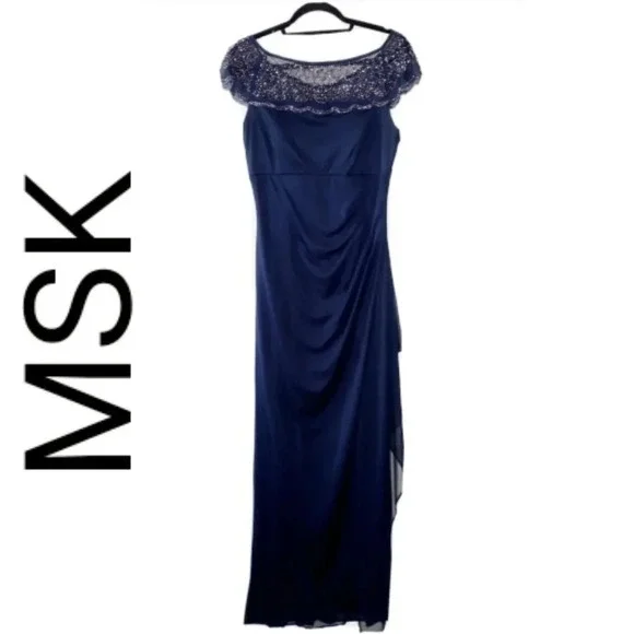msk evening dresses MSK Pleated Sleeveless Necklace Maxi Dress Navy – PickyShopping main image 1